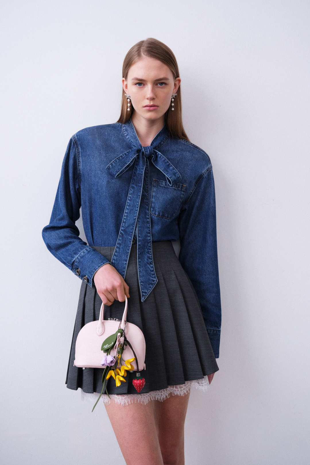 Denim Tie Neck Shirt