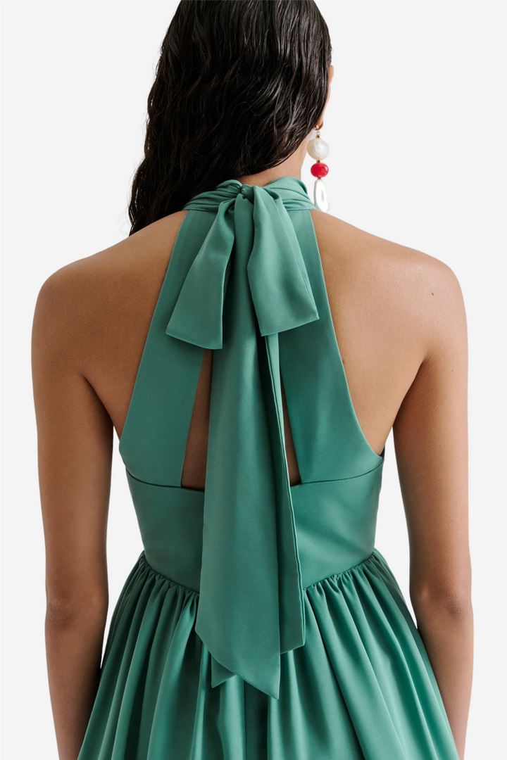 Fern Halterneck Ruffled Mini Dress Deep Aqua