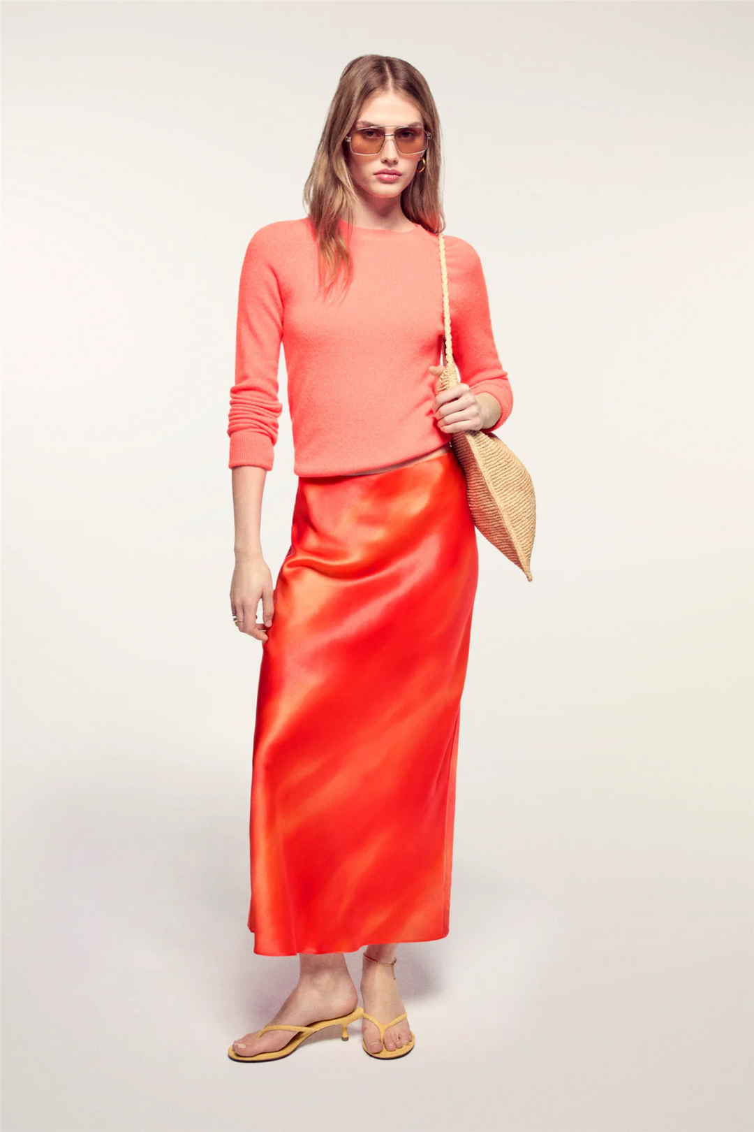 Light Sleeve Crewneck Sweater Fire Orange