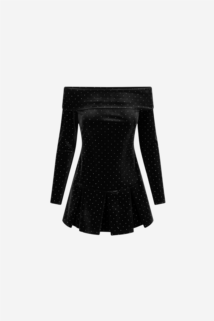 Colette Stud Velour Dress Black