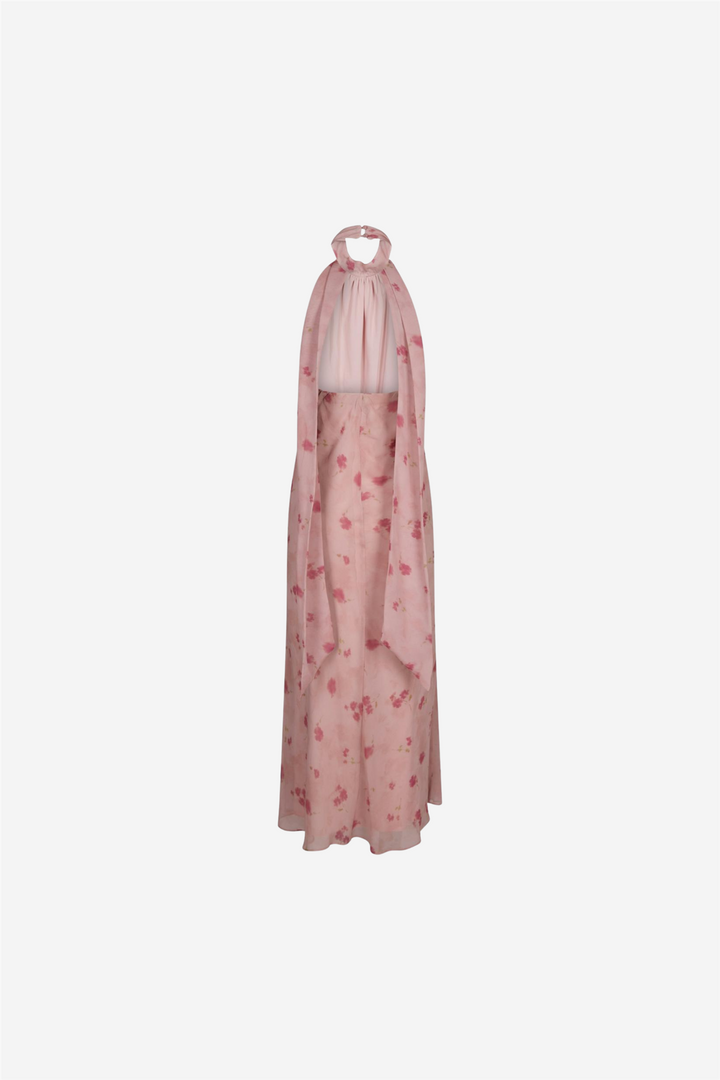 Fiona Blurred Flower Halter Neck Dress Light Pink