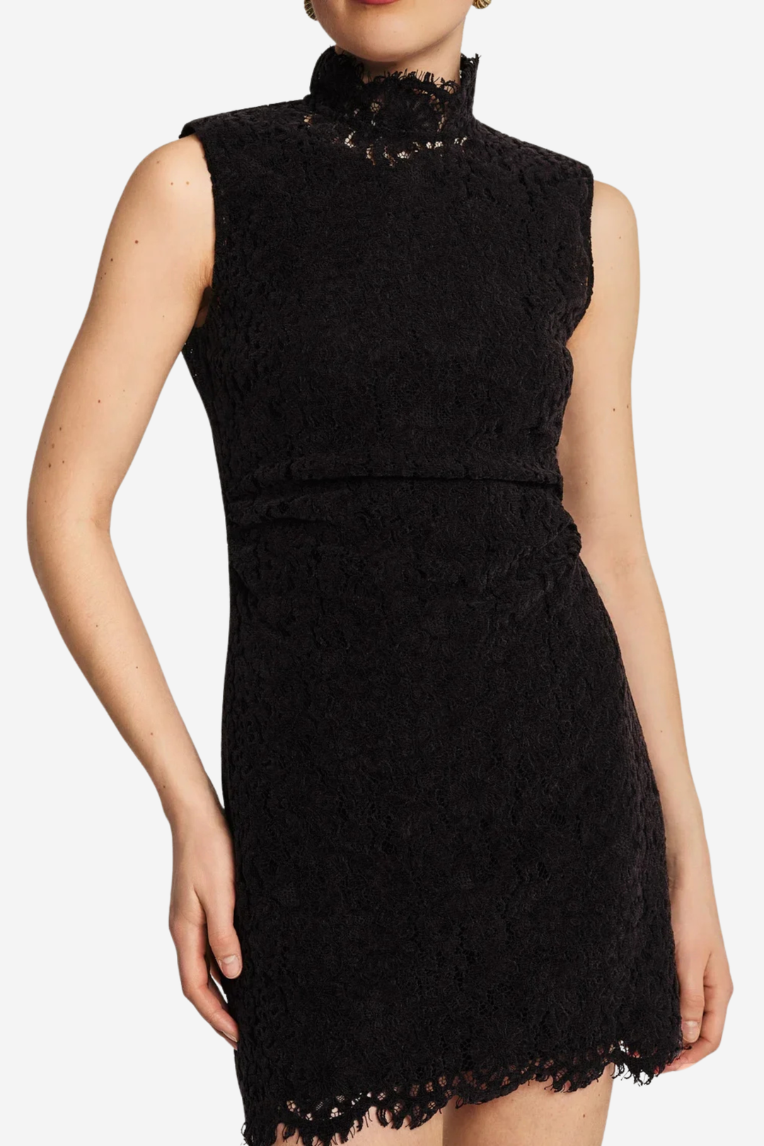 Lace Velvet Mini Dress Black