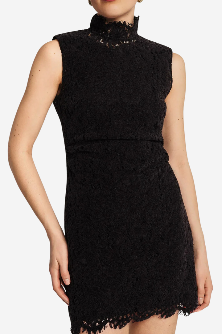 Lace Velvet Mini Dress Black
