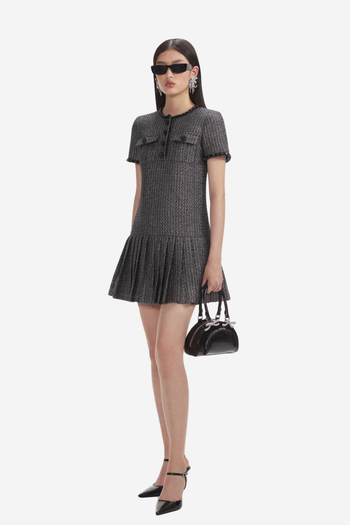 Metallic Boucle Mini Dress Black