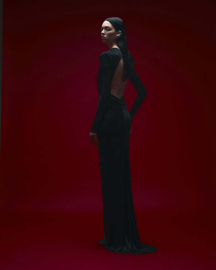 Zelda Maxi Dress Deep V Neck Black