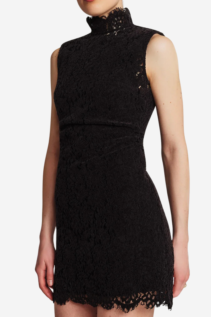 Lace Velvet Mini Dress Black
