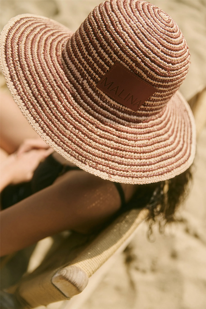 Lyra Wide Brim Raffia Hat Terracotta Stripe