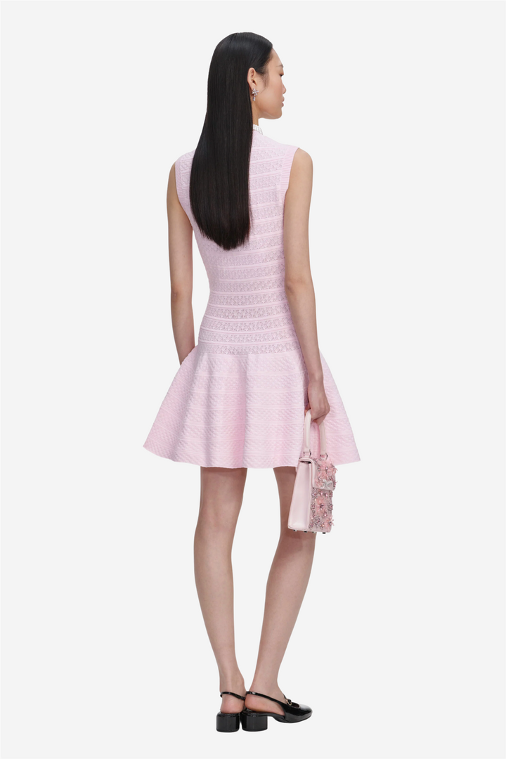 Pointelle Diamante Knit Mini Dress Pink