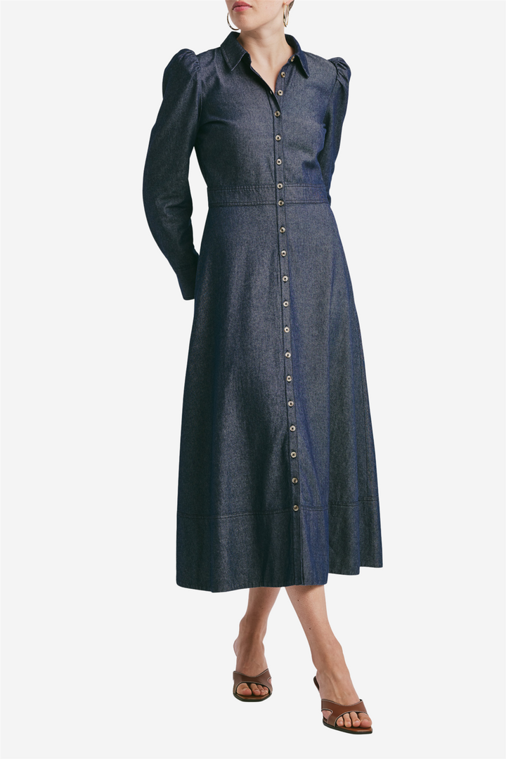 Denim Button-Down Dress Dark Blue