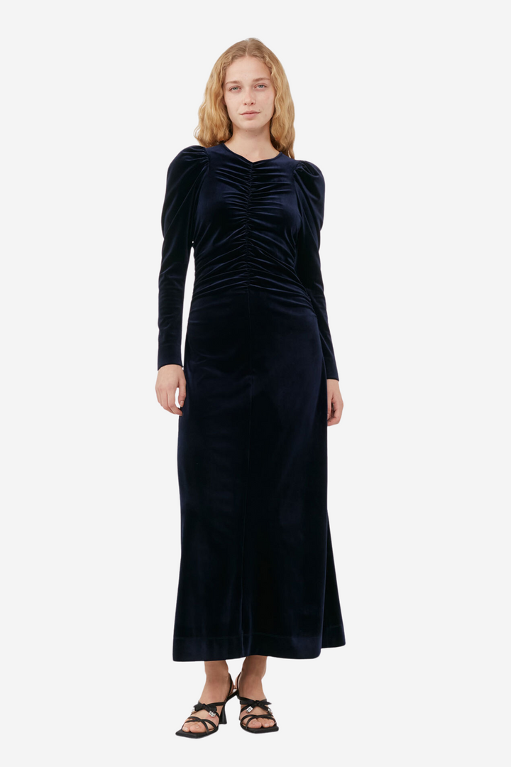 Velvet Jersey Gathered Long Dress