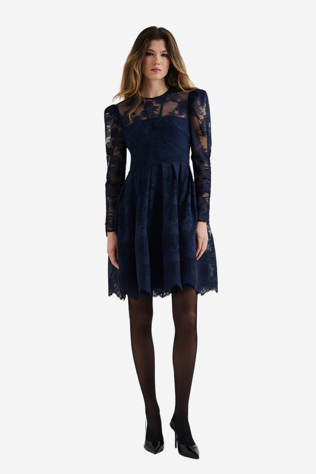 Leoni Lace Mini Dress Dark Blue