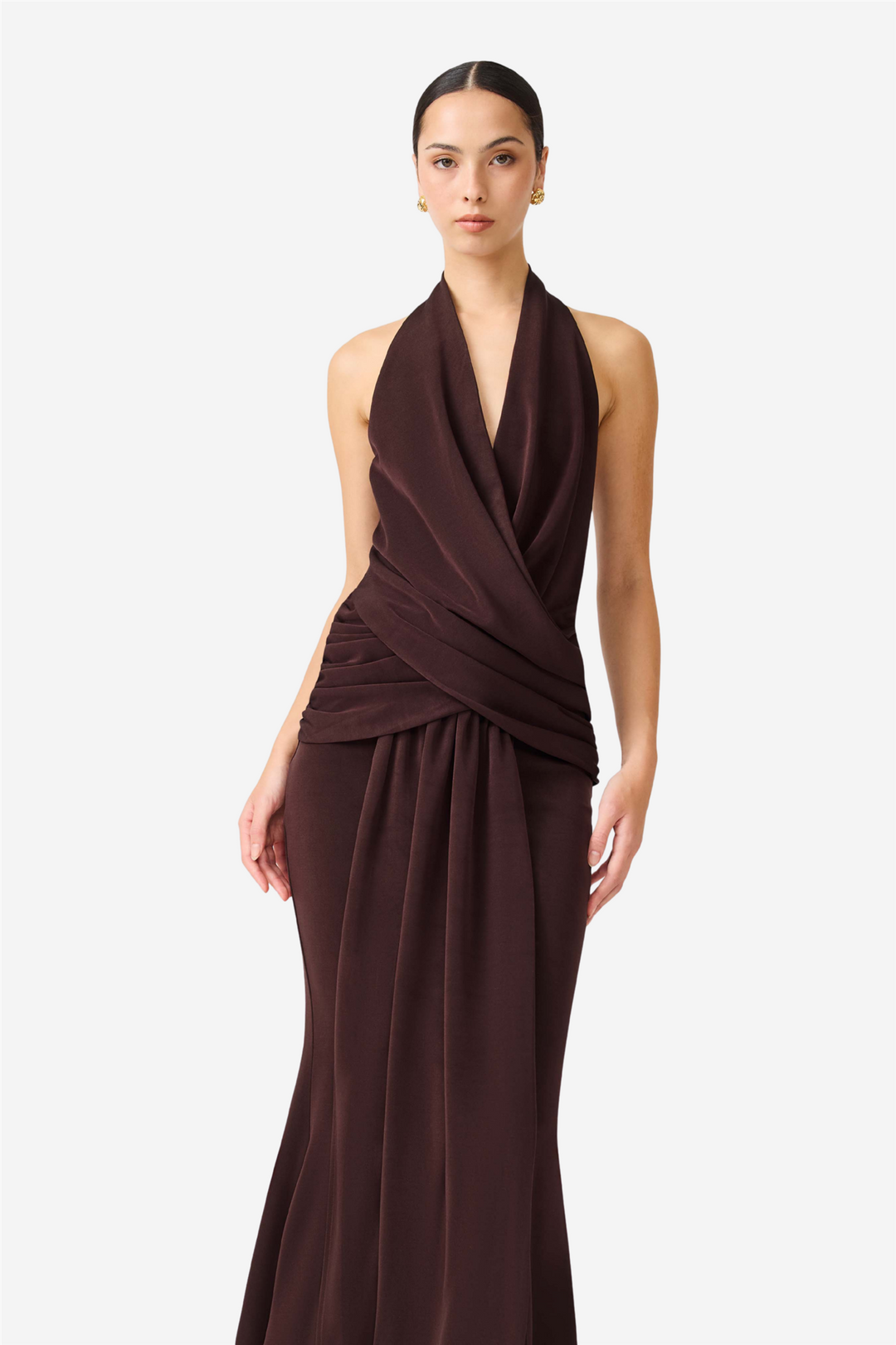 Simone Cowl Neck Gown Chocolate Brown