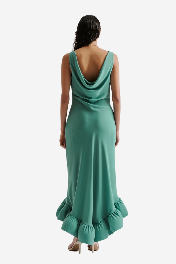 Alia Cowl Neck Ruffled Maxi Dress Deep Aqua