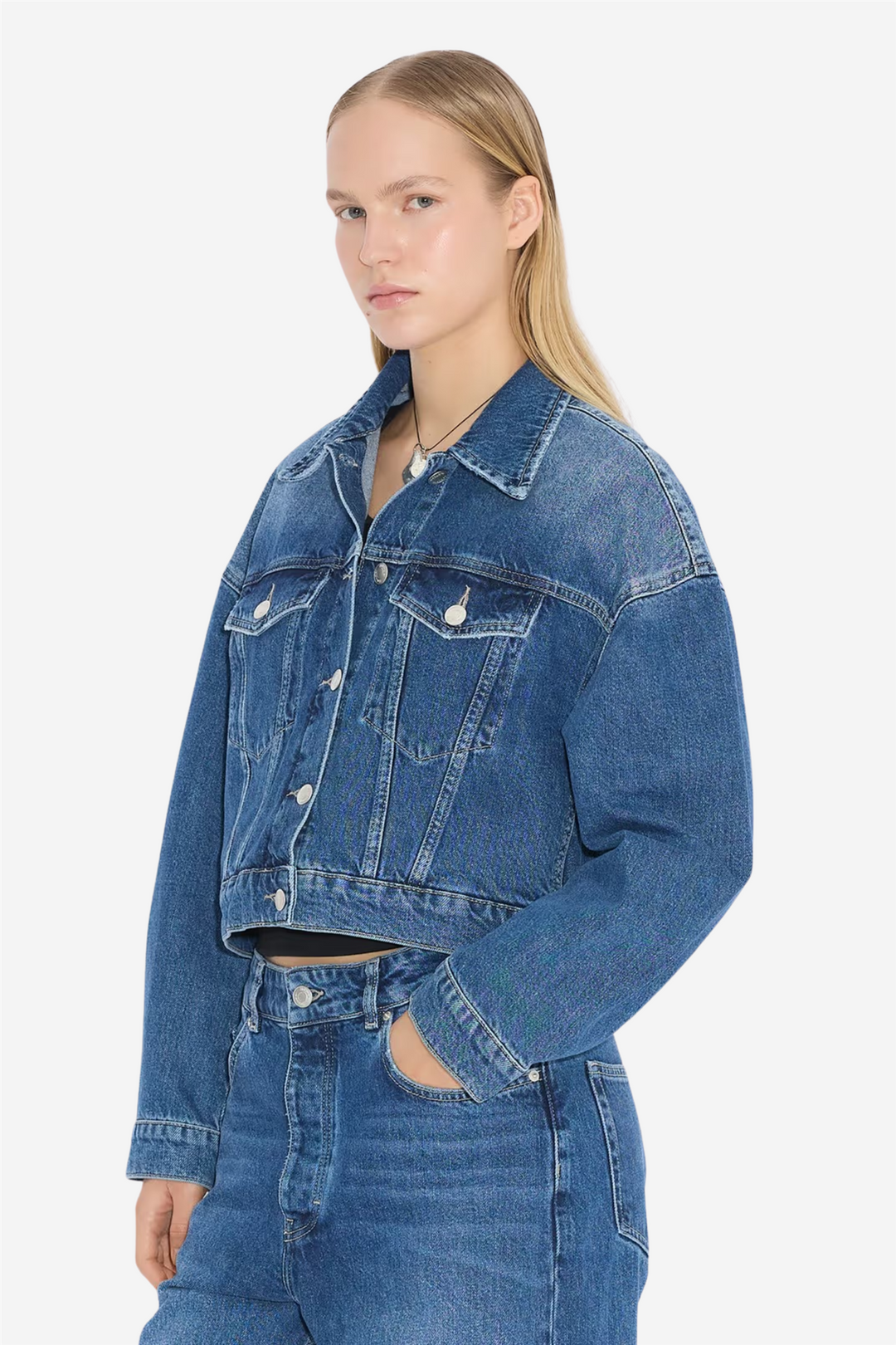 Cropped Denim Jacket Blue