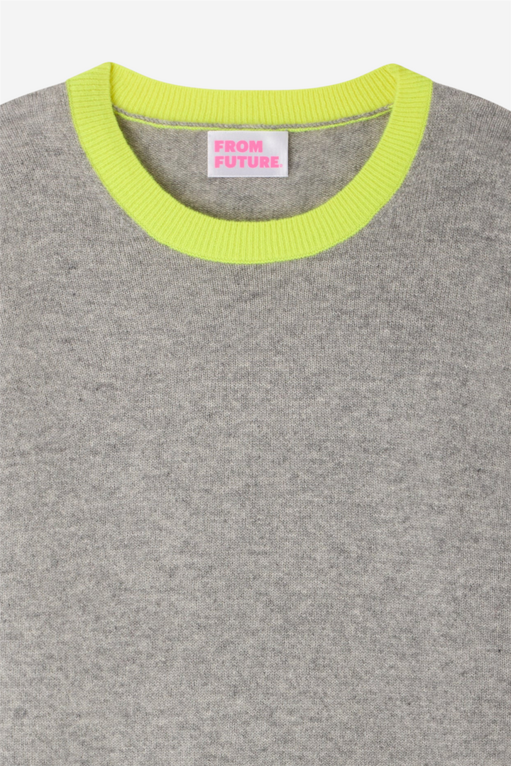 Two-Tone Cropped Crewneck Sweater Dark Heather Gray