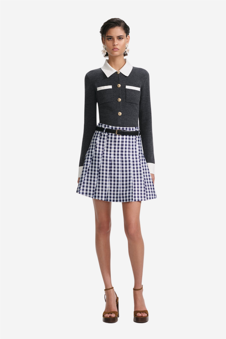 Gray Contrast Collar Cardigan