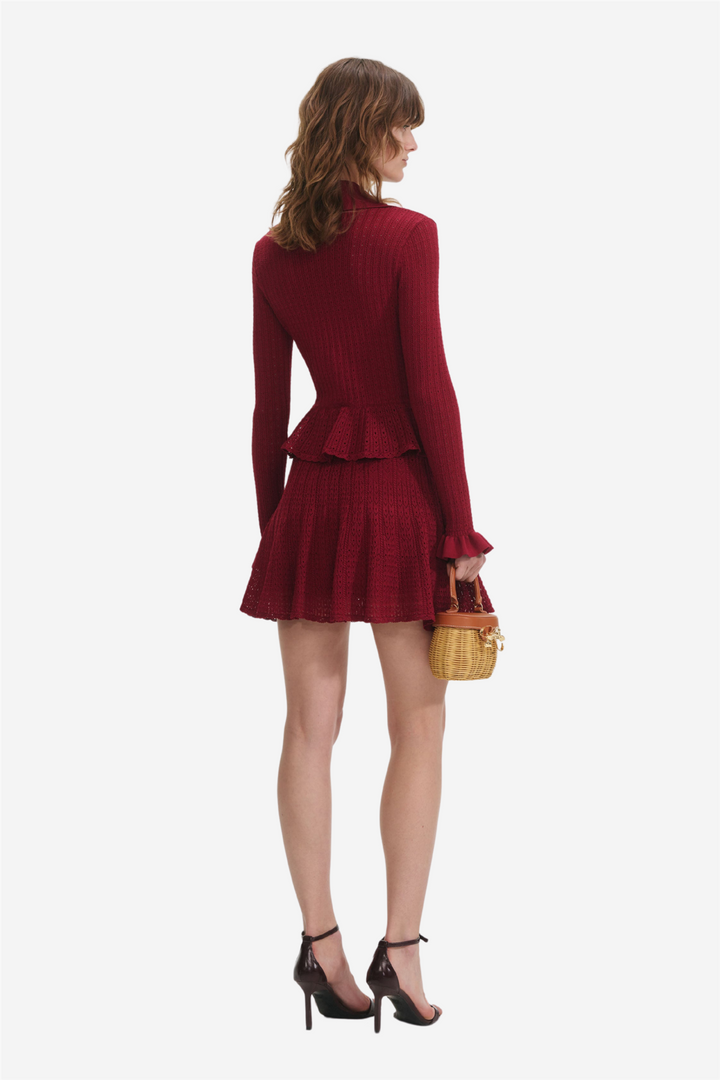 Burgundy Pointelle Knit Mini Dress