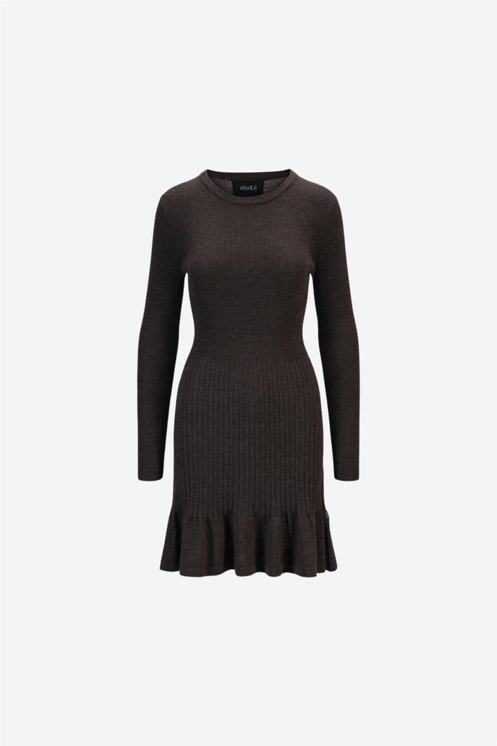 Oline Merino Dress Dark Brown Melange