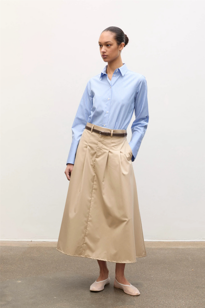 Pleated Midi Skirt Beige