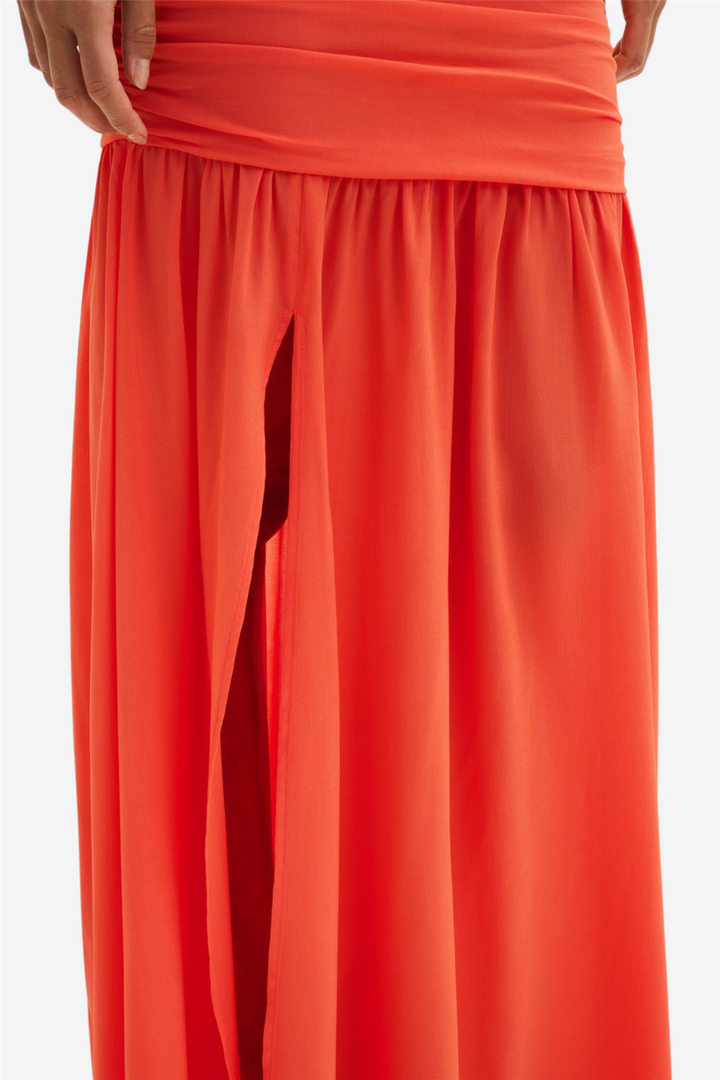 Loana Draped Chiffon Maxi Dress Coral