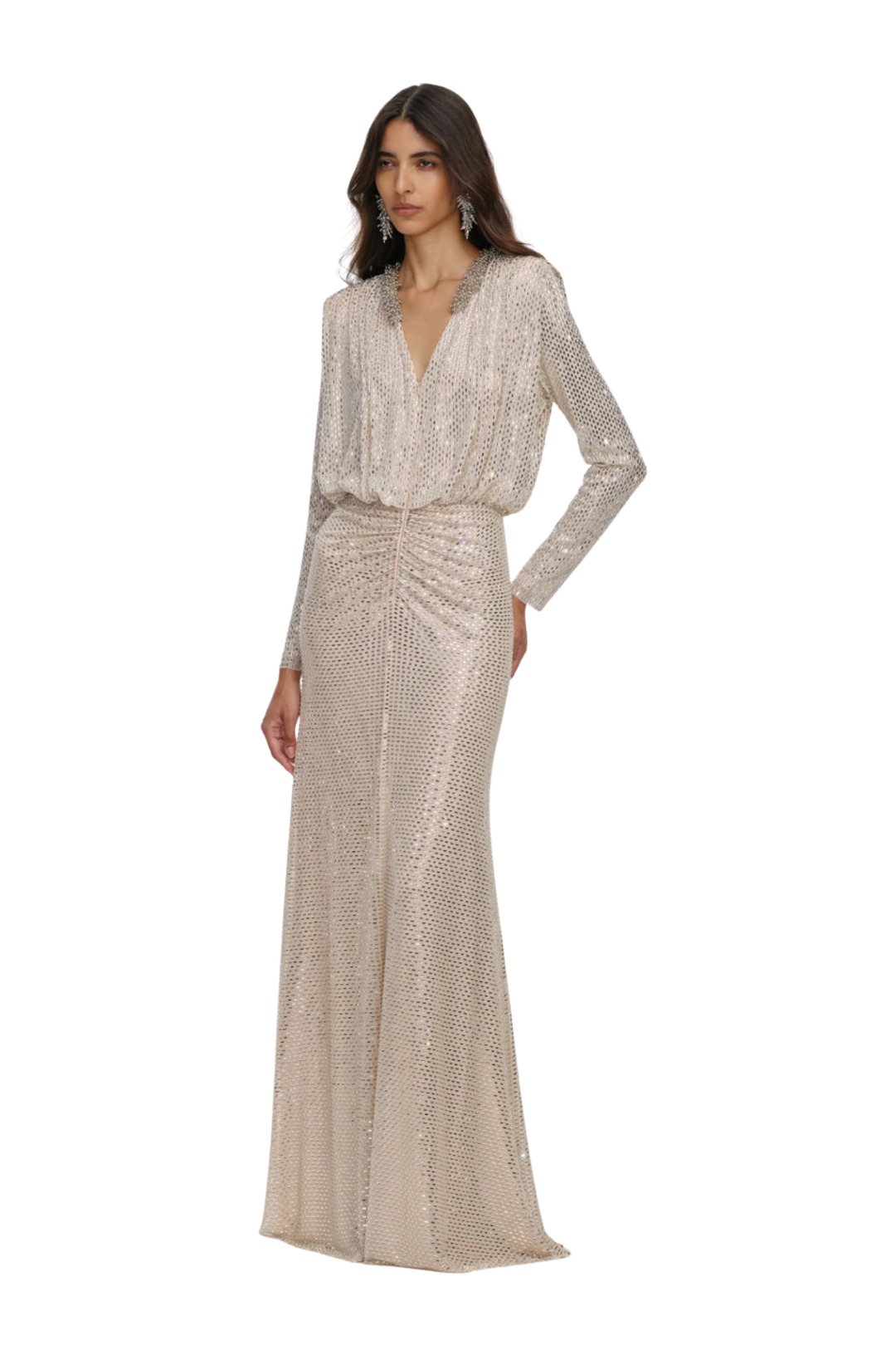 Rhinestone Embellished Maxi Dress Champagne