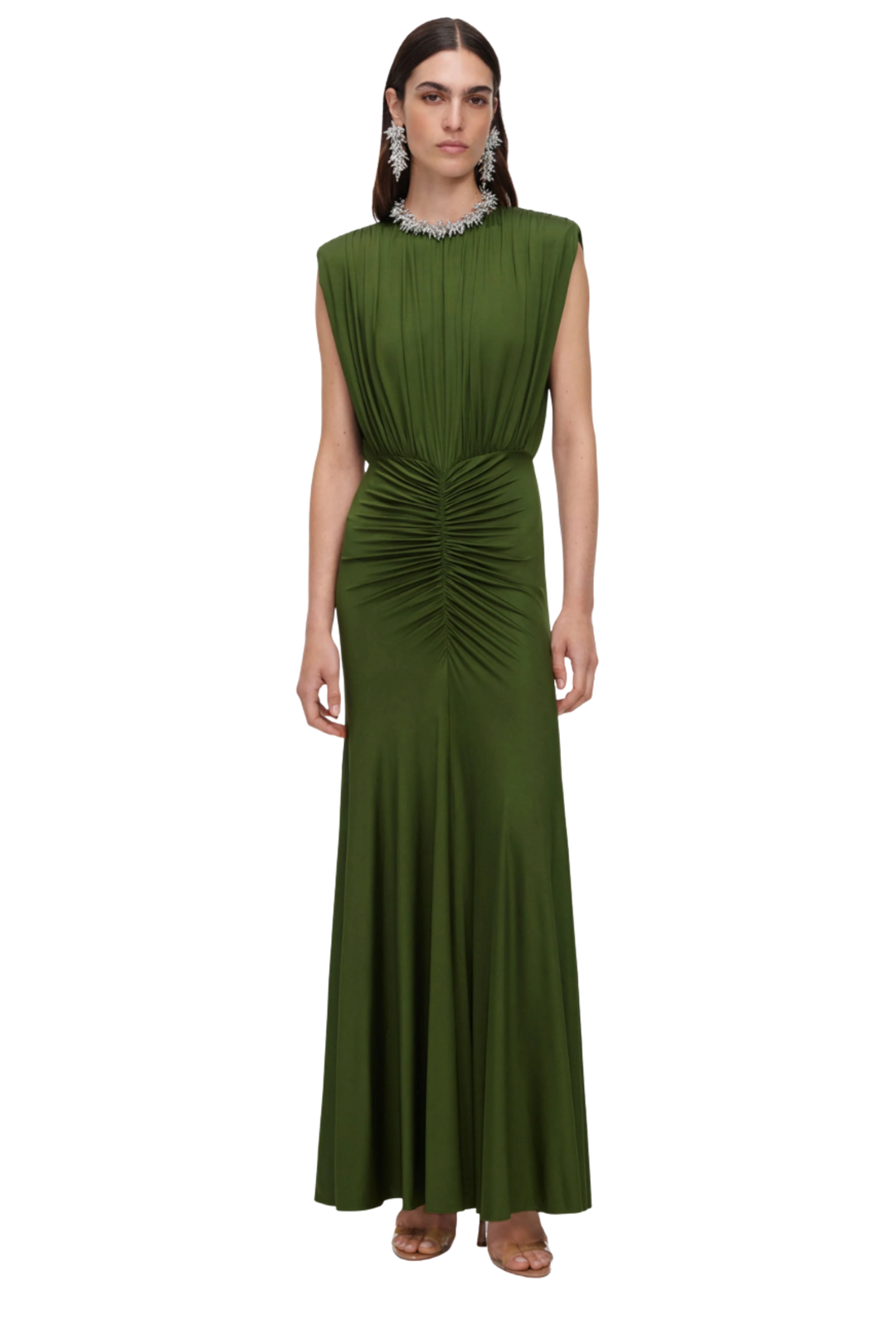 Jersey Gathered Maxi Dress Olive
