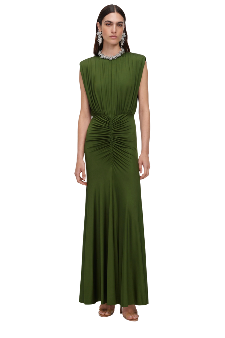 Jersey Gathered Maxi Dress Olive