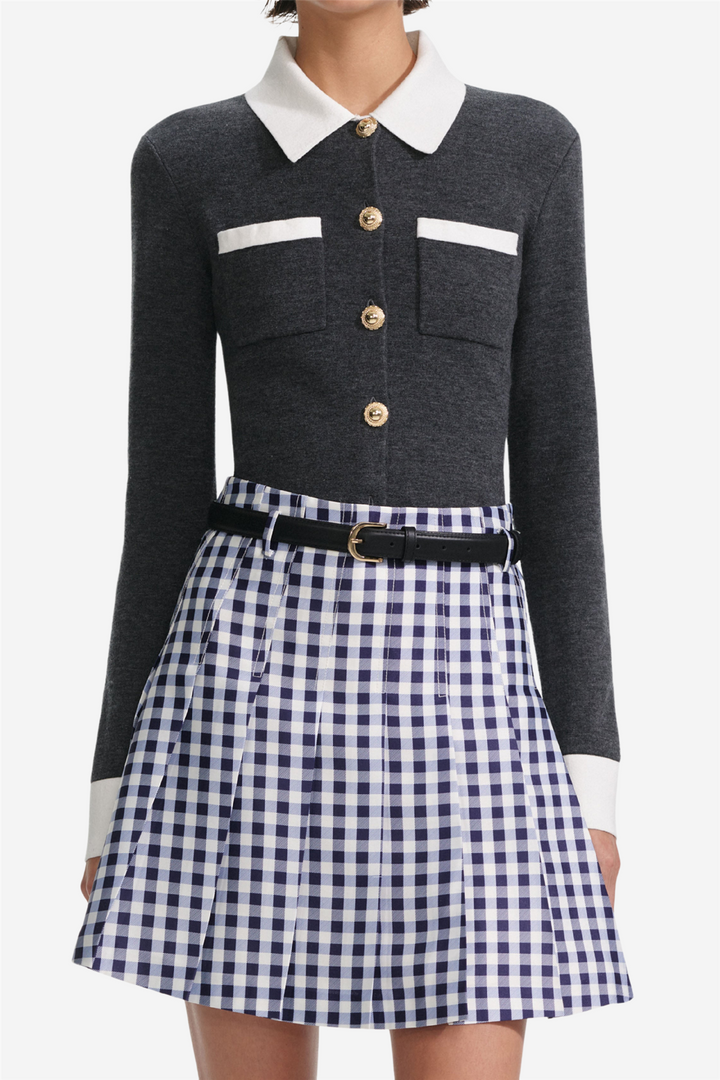 Gray Contrast Collar Cardigan