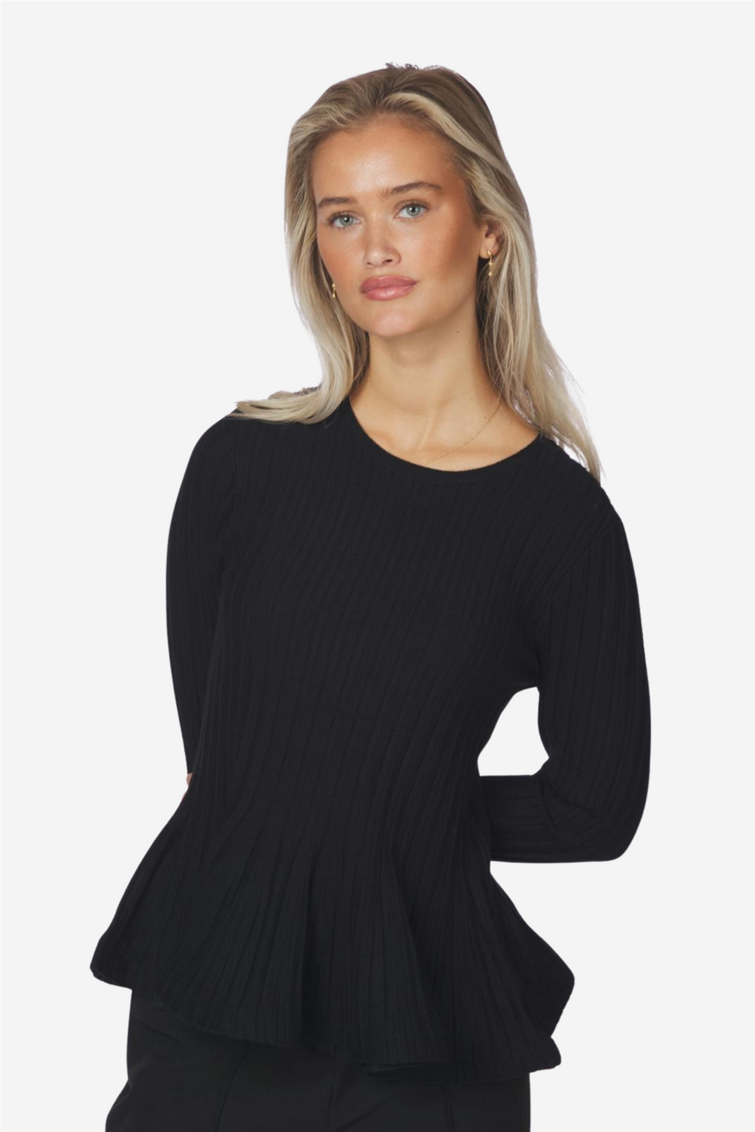 Wallina Peplum Knit Blouse Black