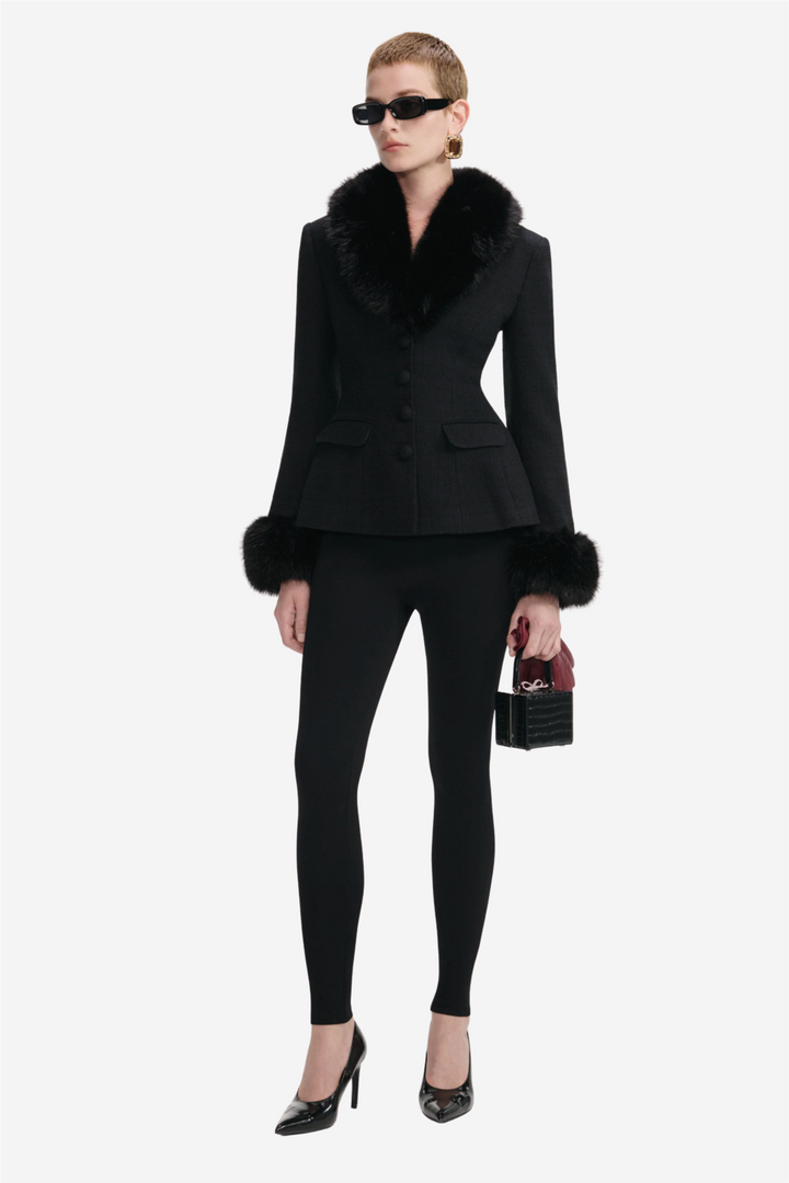 Tailored Boucle Fur Jacket Black