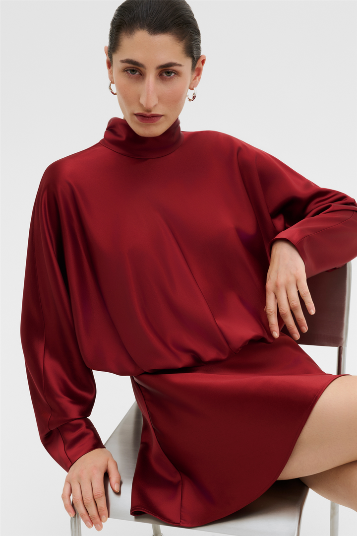 Vilja Satin Blouson Mini Dress Ruby