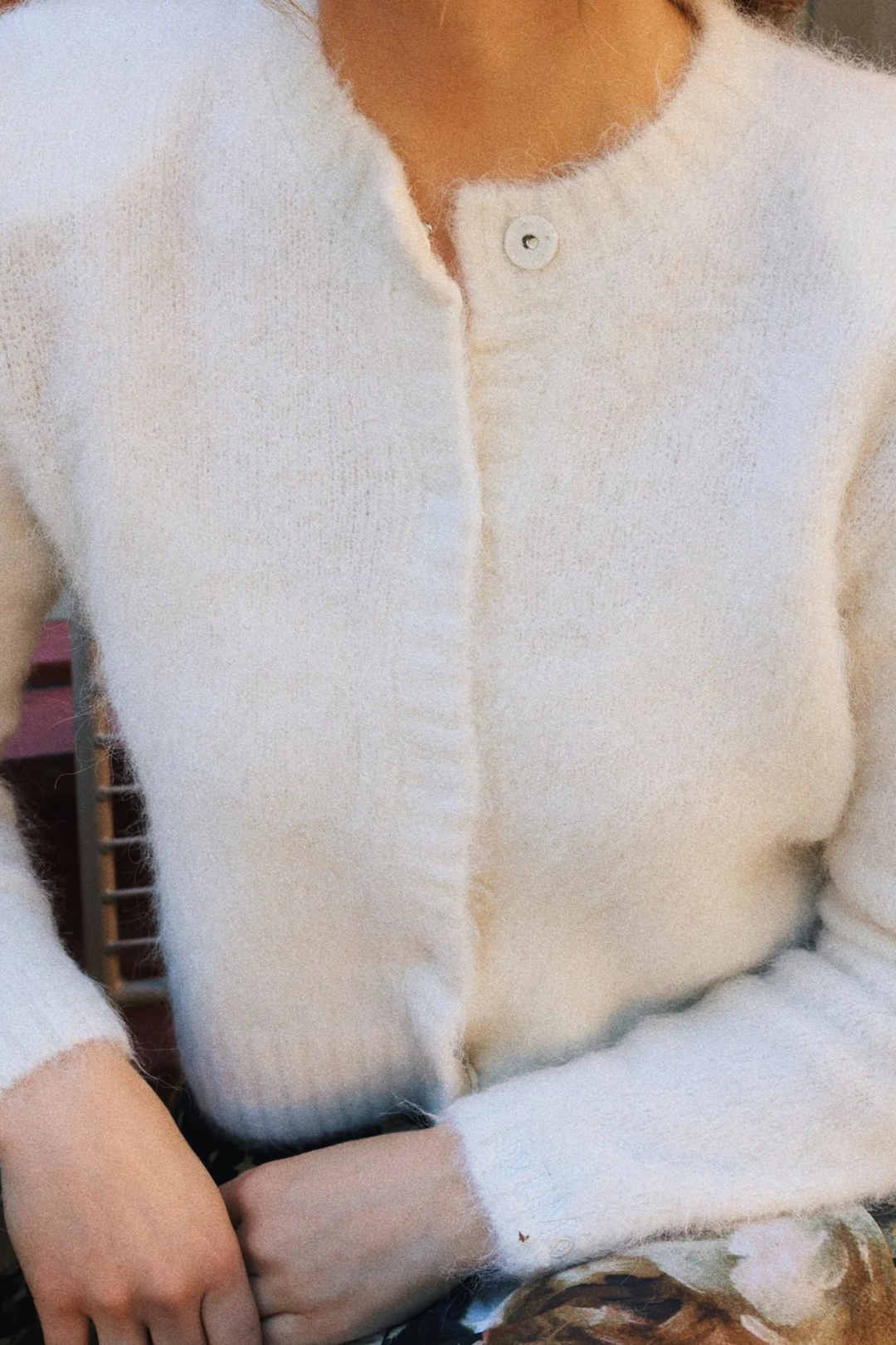 Hairy Knit Fitted Sweater Off White