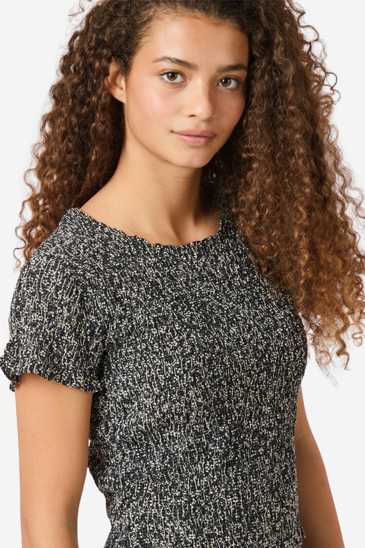 Aletta Flower Check Top Black