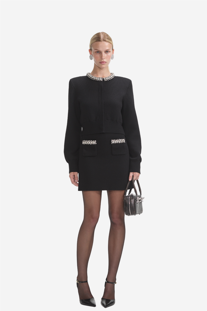Black Knit Embellished Mini Skirt