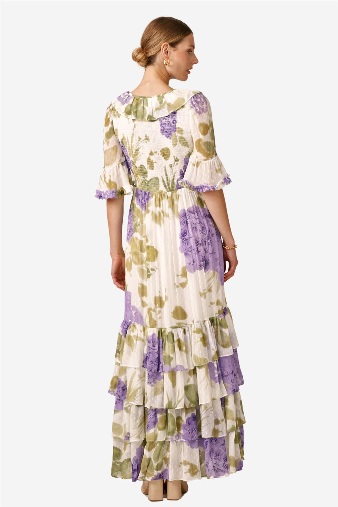 Dotted Georgette Rouching Dress Purple Flowerfield