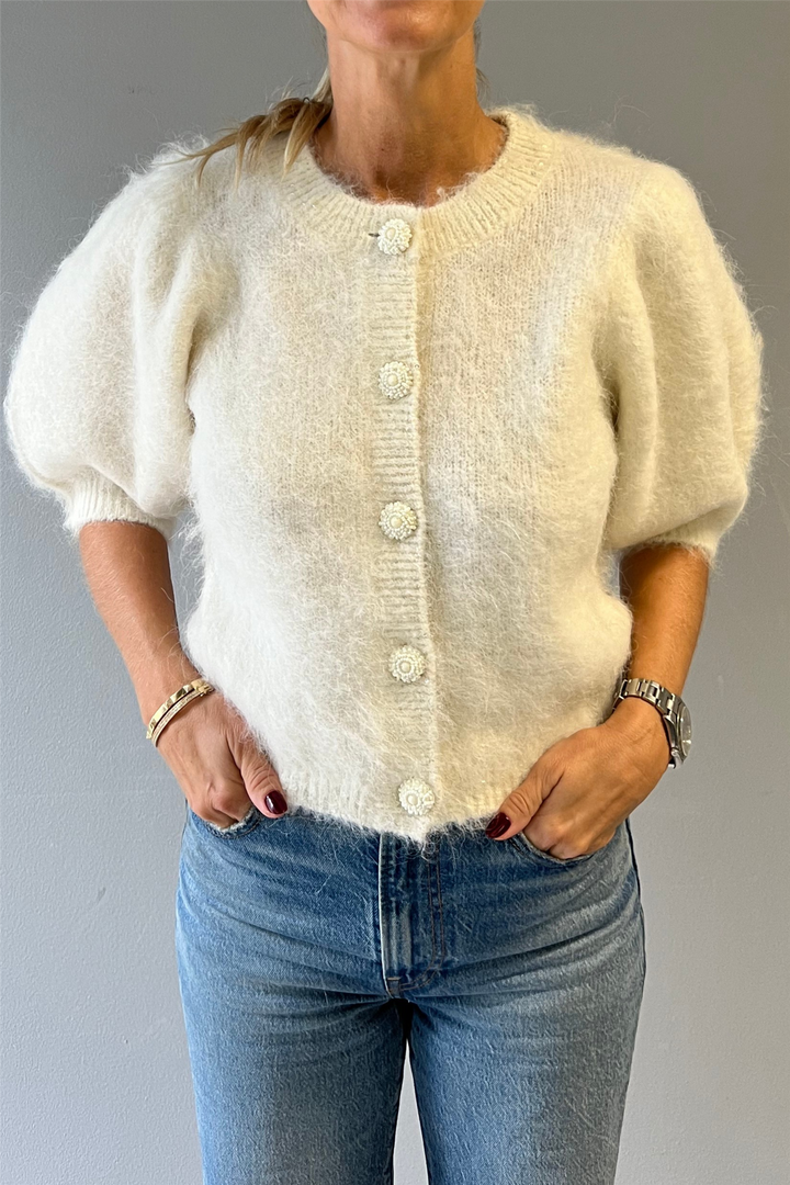 Hairy Knit Puffed Jacket Off White