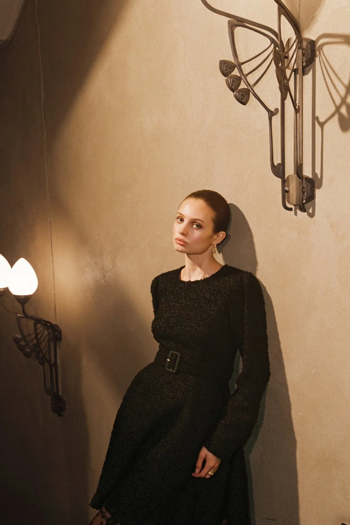 Boucle Belt Dress Black