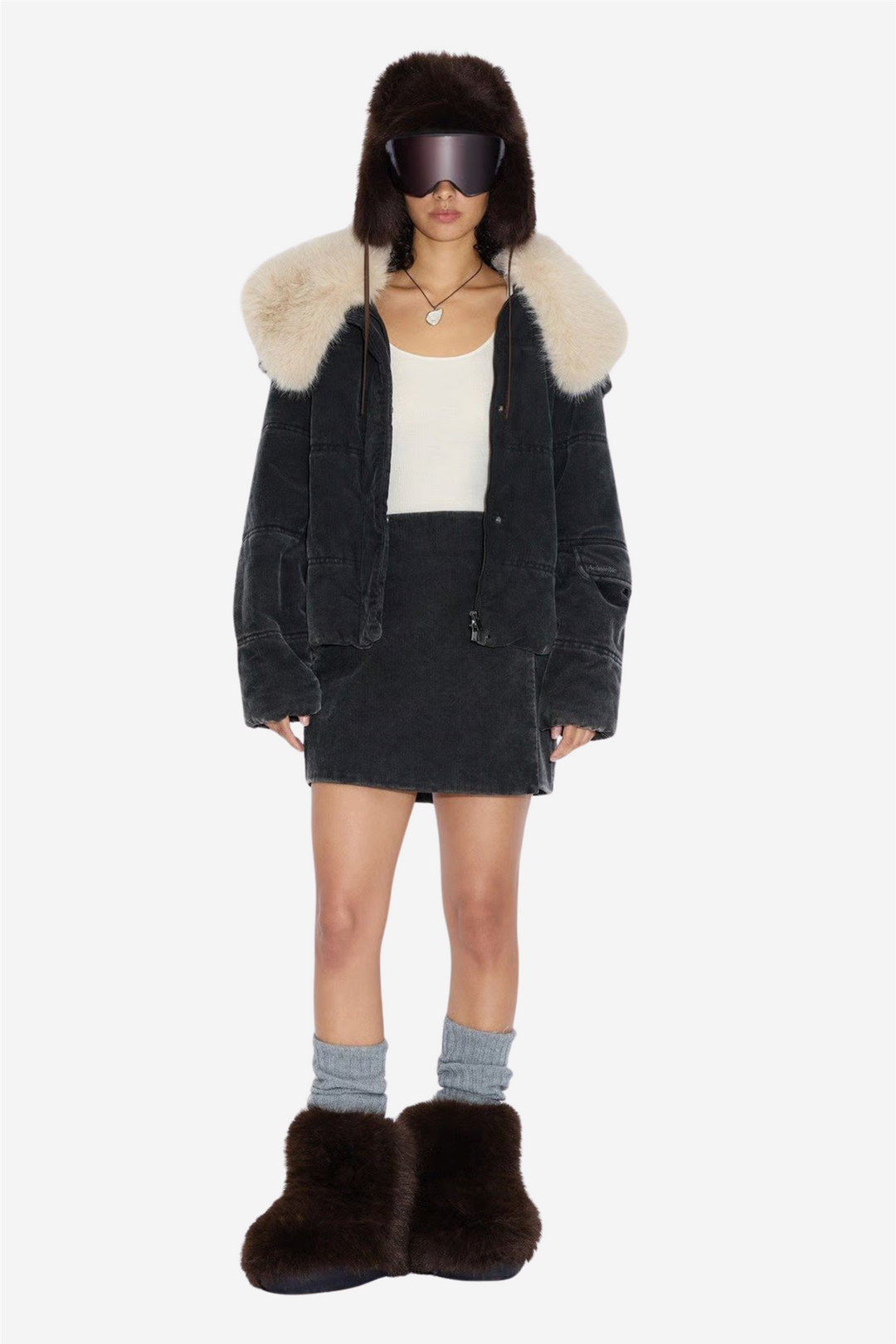 Furry Trapper Hat Dark Brown