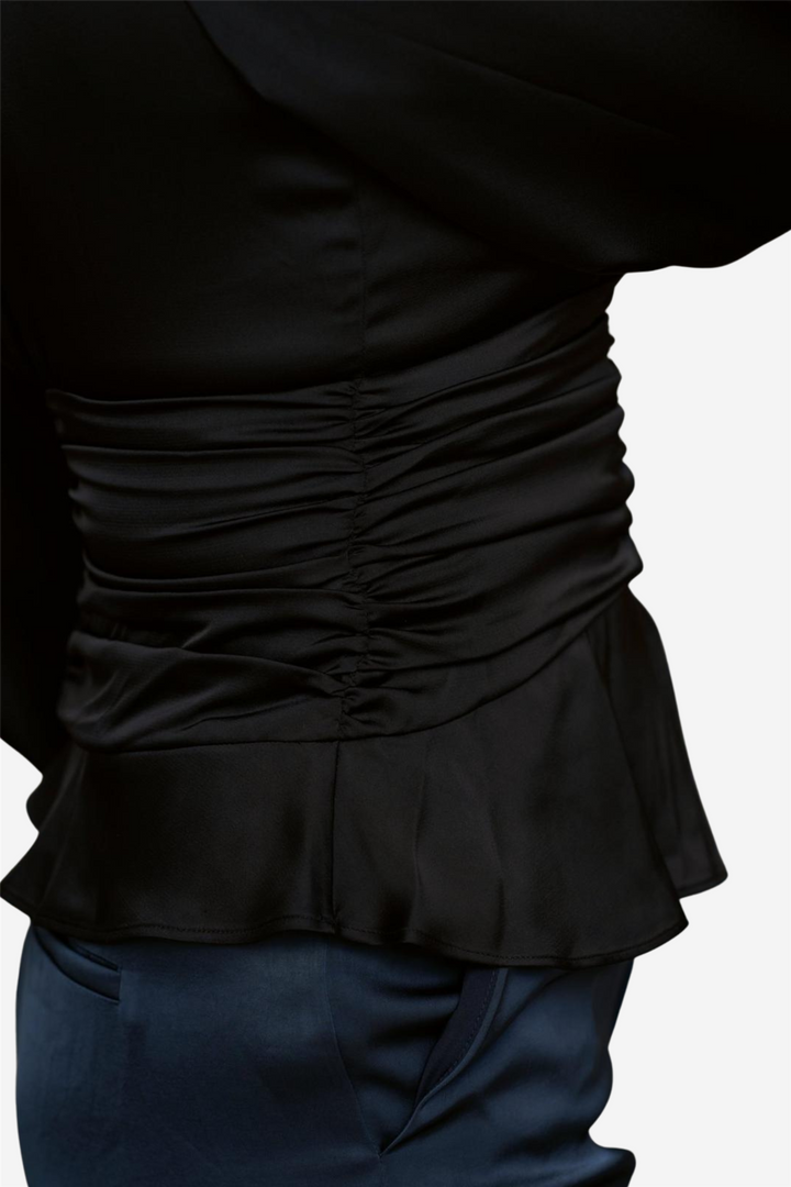 Pascal Drapy Satin Blouse Black
