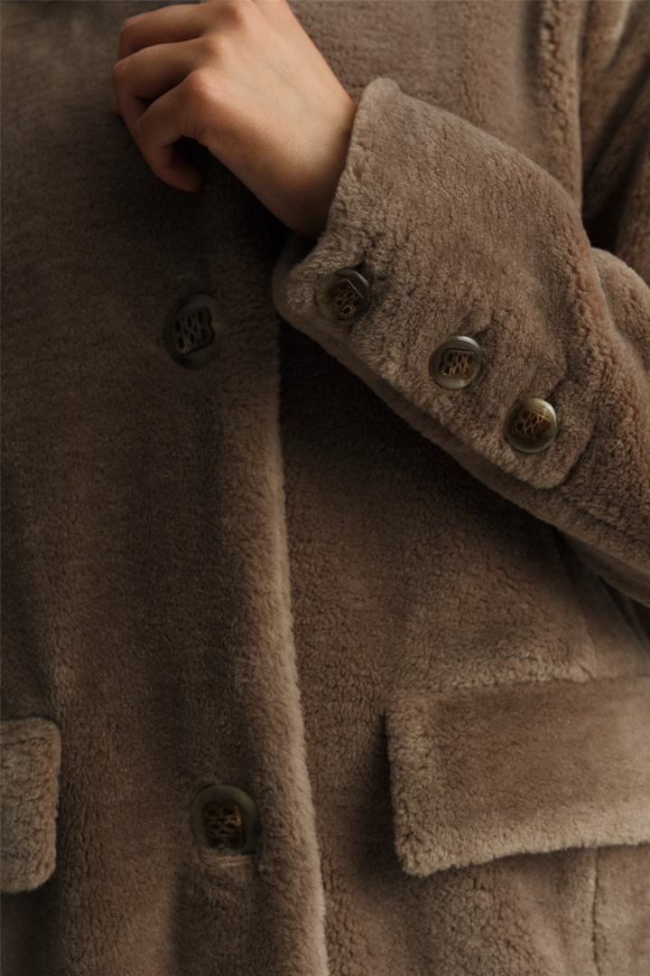 Emma Shearling Coat Mole Brown