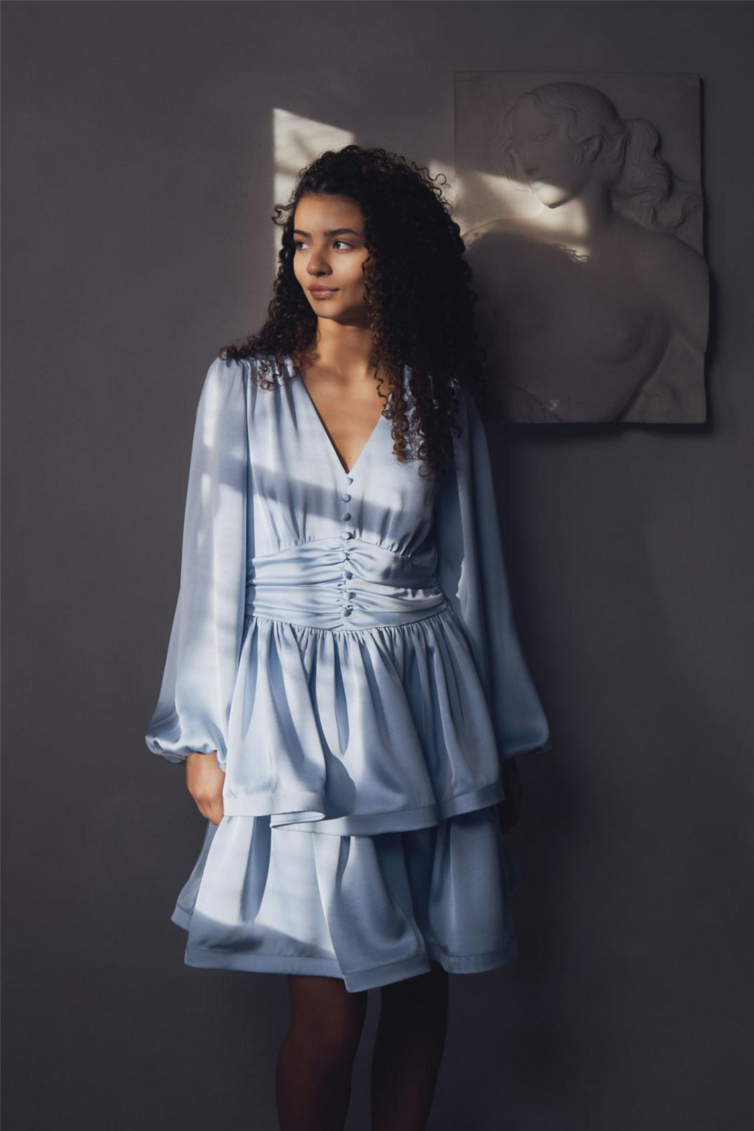 Rivana Heavy Sateen Dress Light Blue