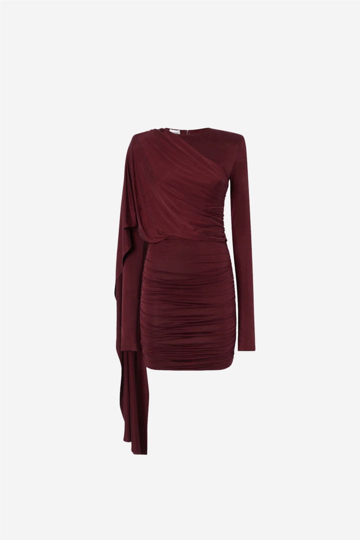 Xenia Cape Effect Mini Dress Rouge Noir