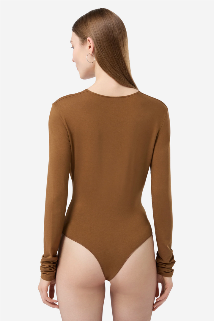 Zelda Bodysuit Deep V Neck Cigar