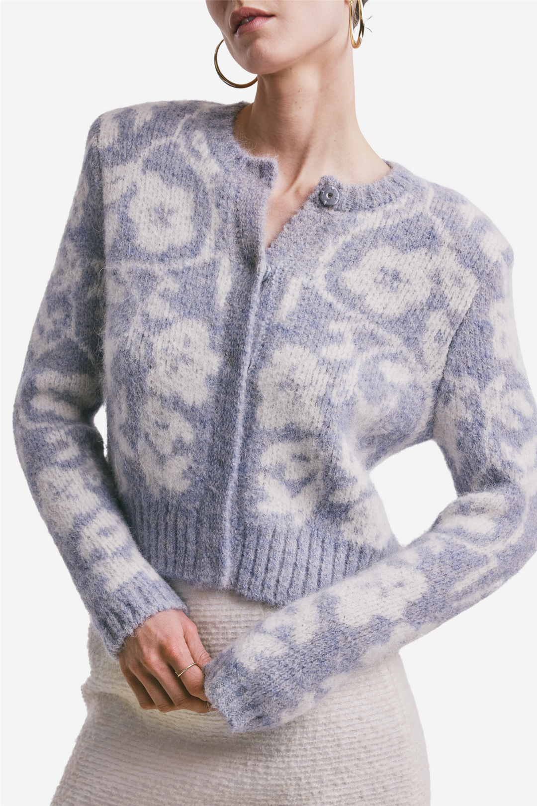 Jacquard Knit Jacket Sky Blue