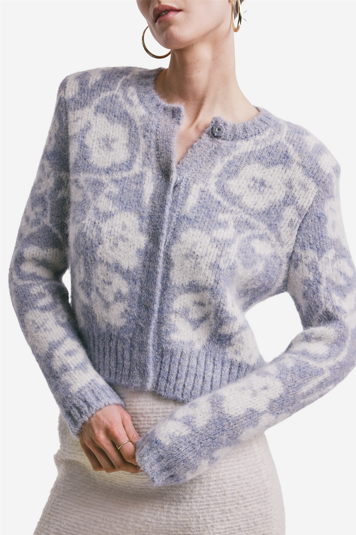 Jacquard Knit Jacket Sky Blue