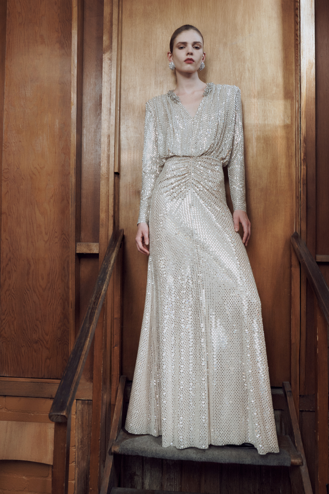 Rhinestone Embellished Maxi Dress Champagne