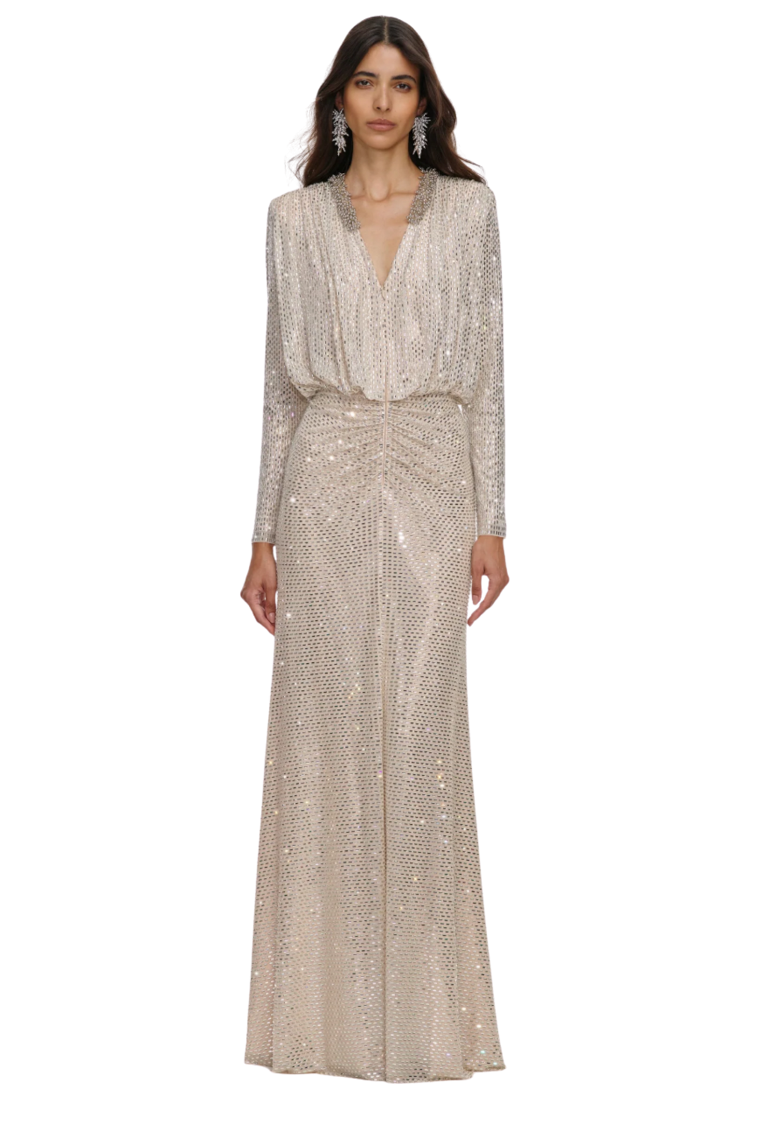Rhinestone Embellished Maxi Dress Champagne