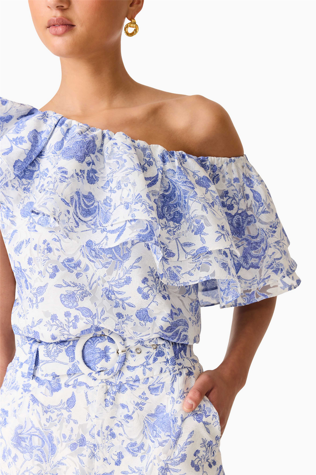 Elin Off The Shoulder Top White/Blue