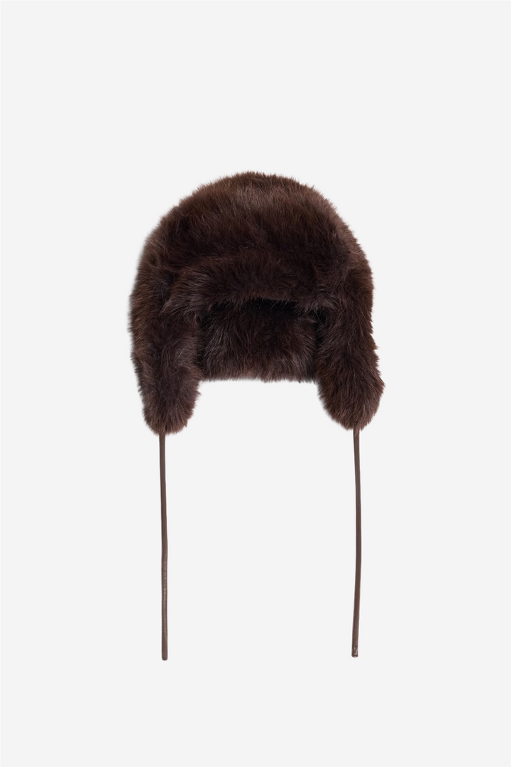 Furry Trapper Hat Dark Brown