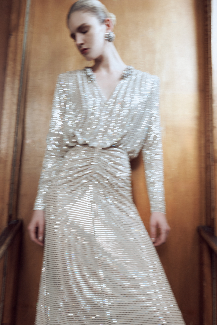 Rhinestone Embellished Maxi Dress Champagne
